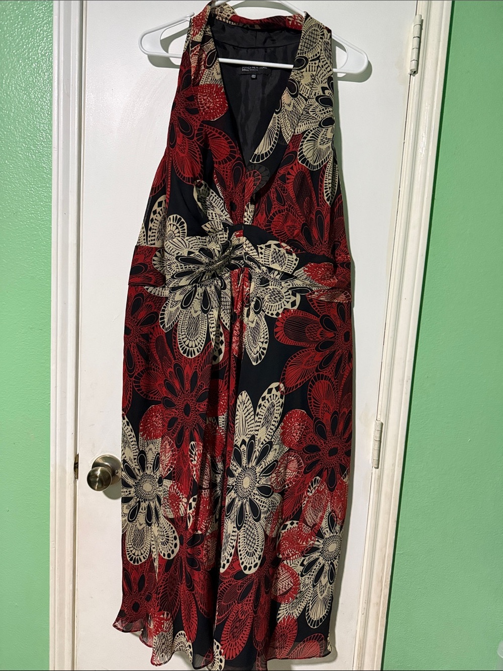 Jones New York Red, Black & Cream Floral Halter Dress